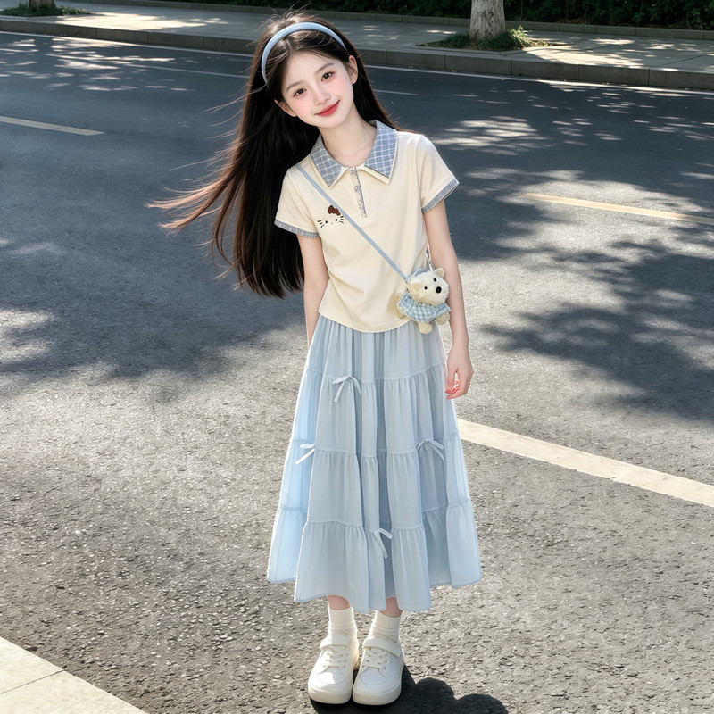 女童夏季新款洋气短袖连衣裙套装