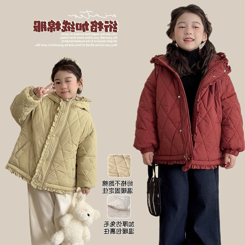 女童棉衣外套冬装2025新款洋气儿童冬季加绒宽松连帽夹棉加厚棉衣