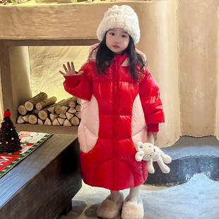 白鸭绒黑色儿童女童羽绒服2025新款中长款冬季装加厚过膝防水宝宝