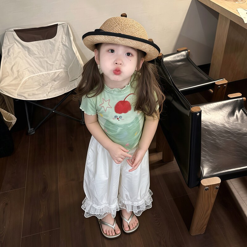 女童夏季多巴胺绿印花短袖套装