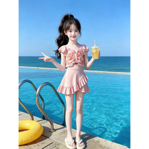 女童夏季新款碎花连体泳衣