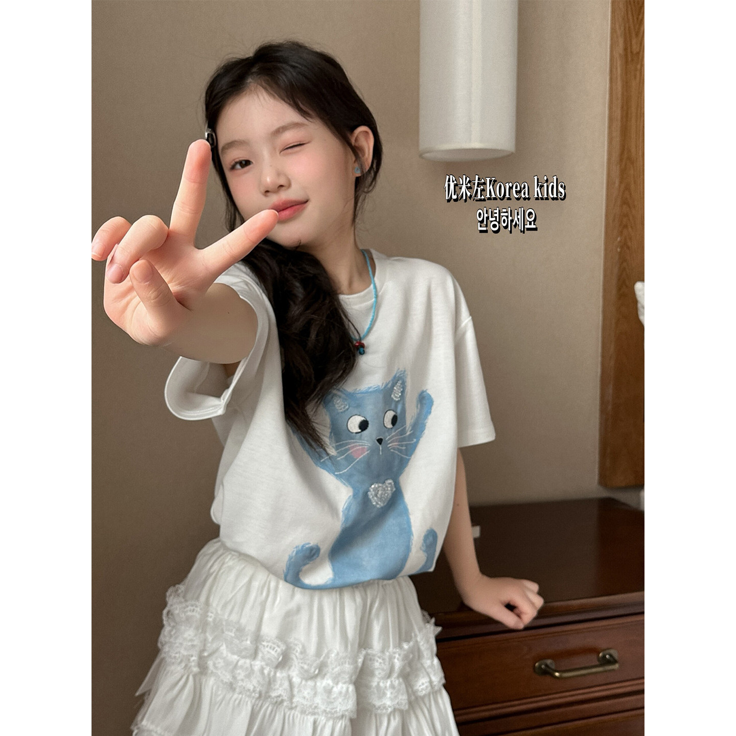 女童2026新款亮钻卡通短袖T恤