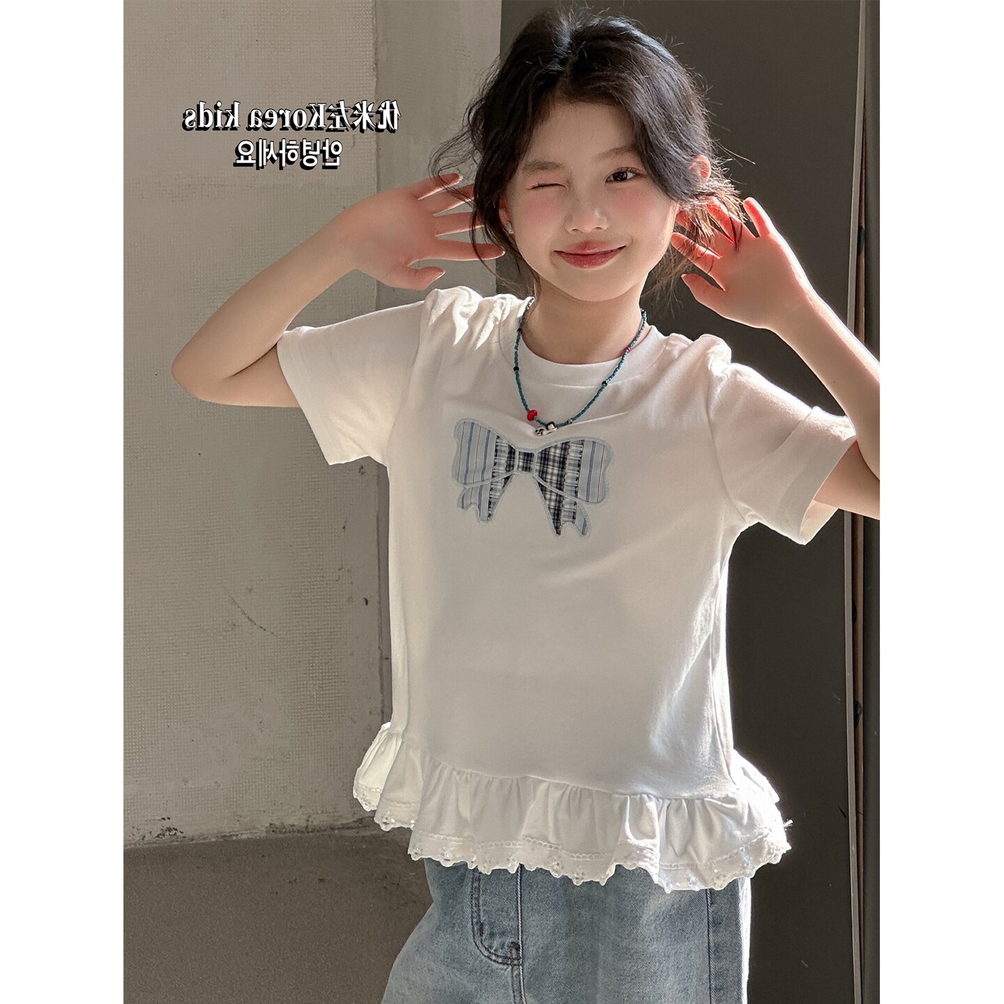 2026夏季女童甜美蕾丝短袖T恤