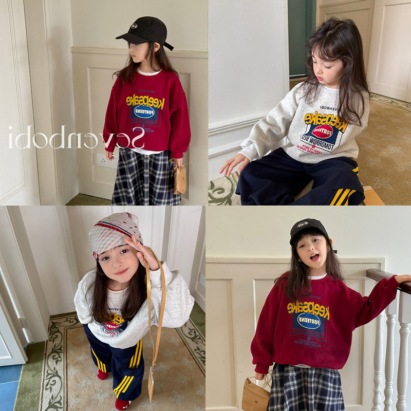 韩国女大童韩版洋气圆领卫衣2025冬装新款儿童休闲加厚套头上衣潮