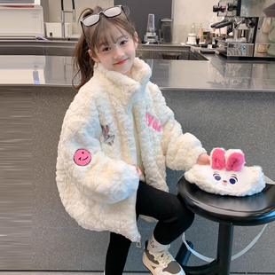 女童秋冬装外套2025新款儿童冬季加绒加厚水貂绒羊羔毛卡通毛毛衣