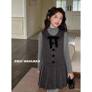 女童连衣裙套装 新款 儿童超好看厚毛呢背心裙子 2025秋冬季 韩国童装