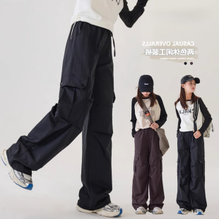 女童加绒裤子2025新款初中生女孩超好看阔腿裤大童秋冬加厚工装裤