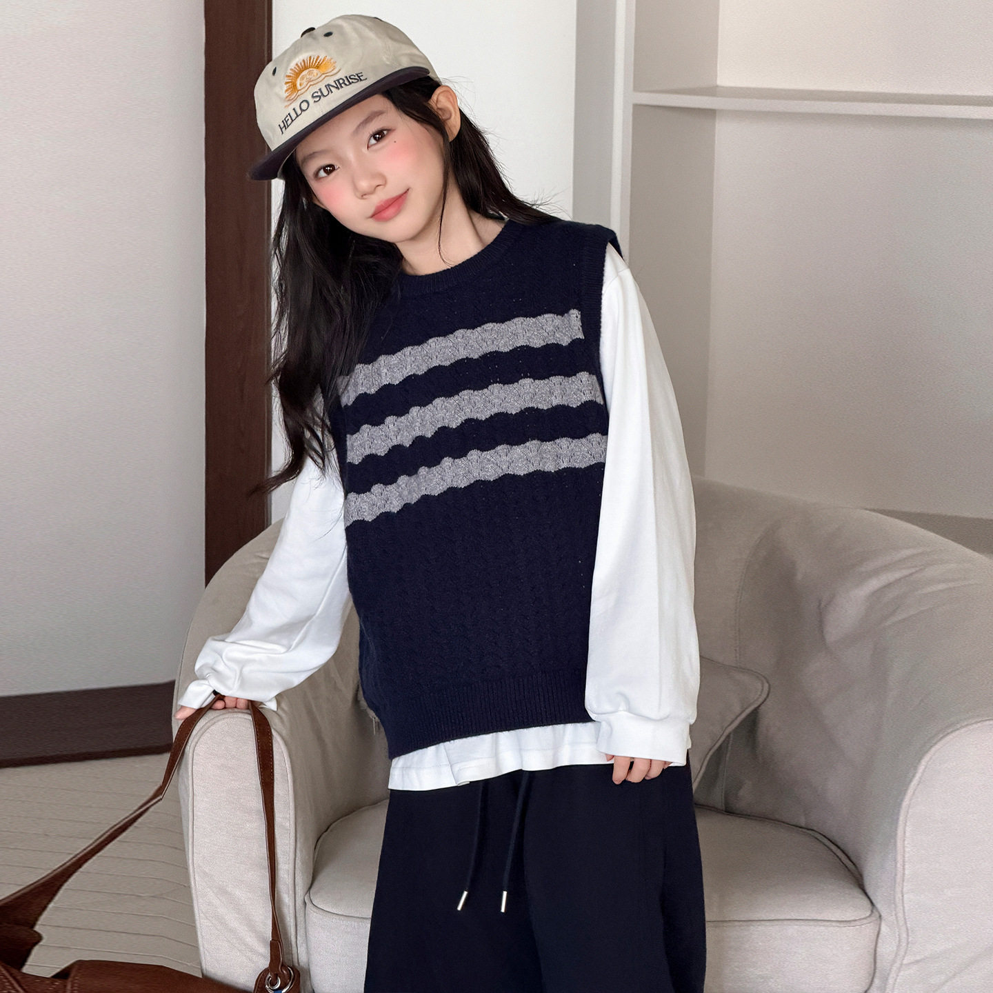 韩系女童秋季马甲卫裤两件套
