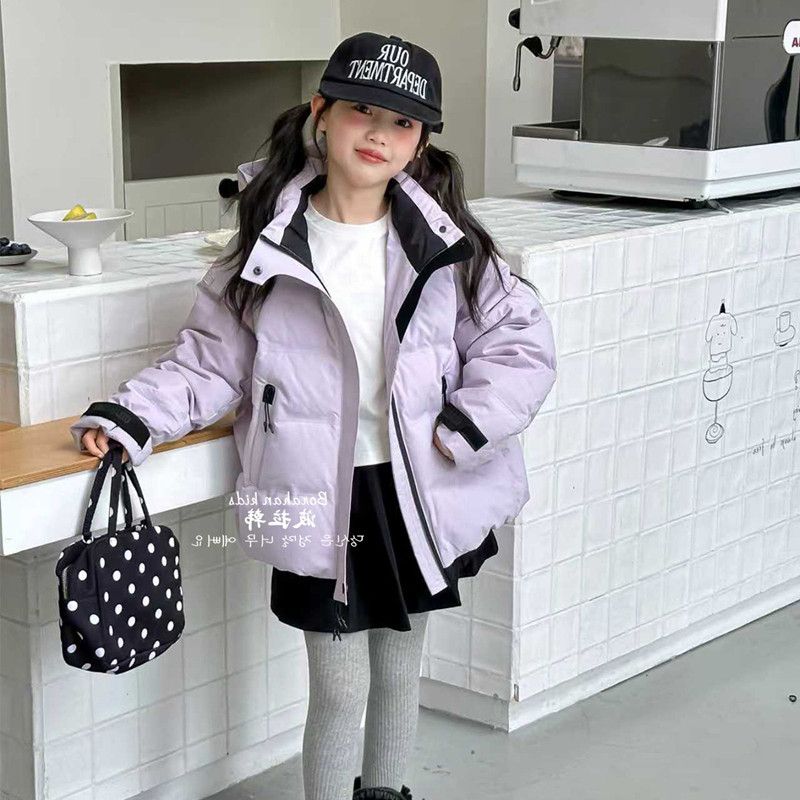 韩国女童羽绒服2025冬季新款儿童连帽白鸭绒外套中大童保暖夹克衫