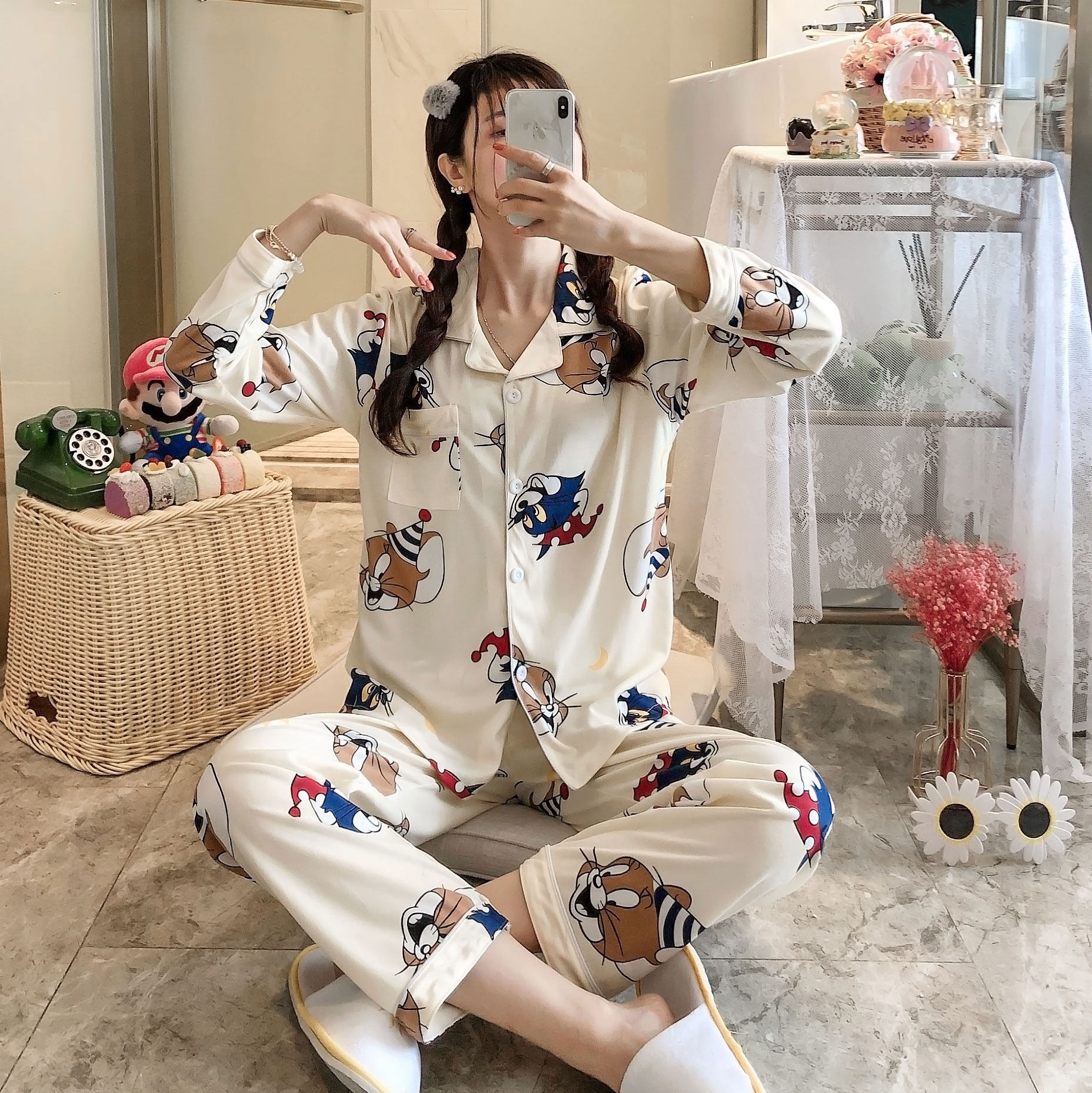 pijamas de dibujos animados de tom y jerry para mujer, ropa