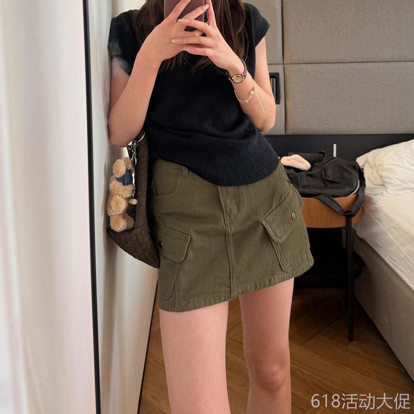 美式工装牛仔短裙女夏季新款大尺码胖mm遮肚显瘦梨型身材a字半身
