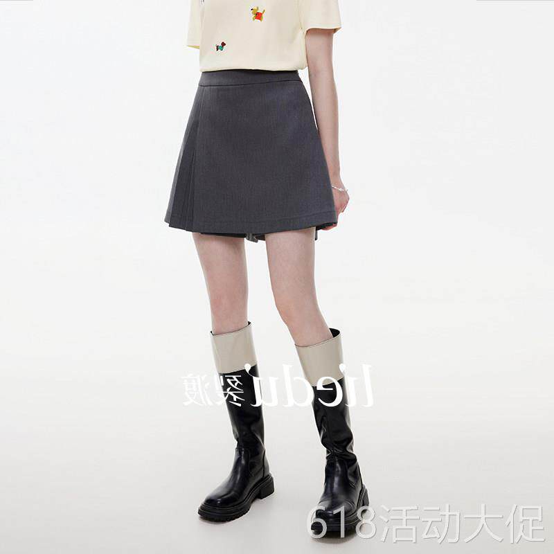 裂渡大尺码女装微胖mm夏季百搭学院风a字显瘦不对称百褶西装短裙