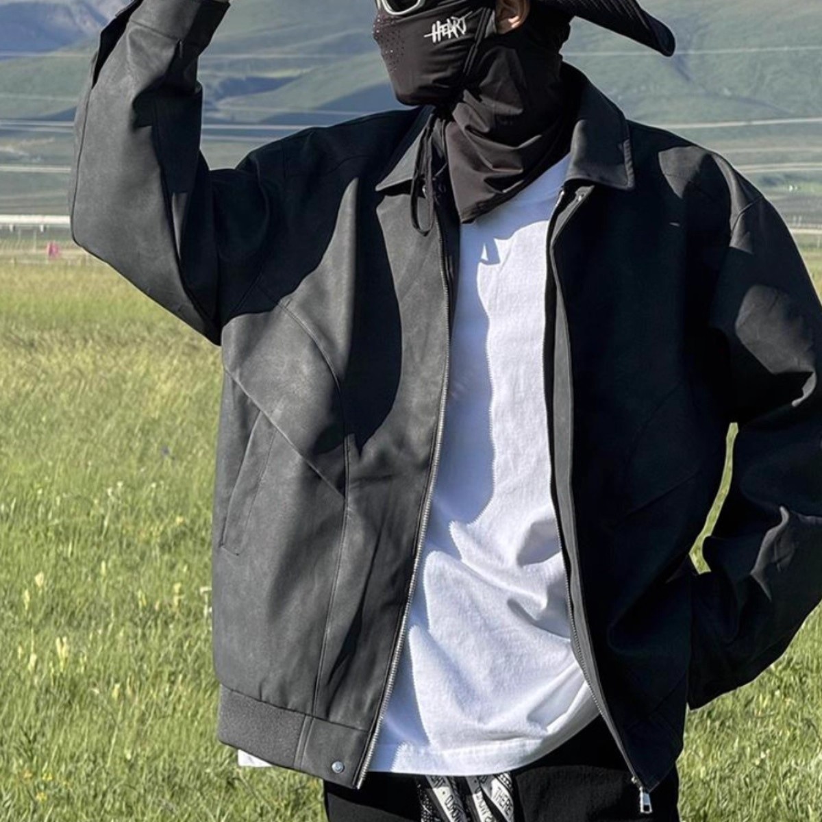 美式复古宽松皮衣外套男女春秋