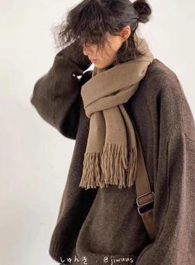 秋冬日系复古纯色针织衫男女生oversize学院风宽松中性美拉德毛衣