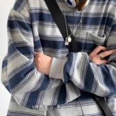 日系做旧长袖 卫衣 条纹工装 海魂衫 男女Cityboy春秋情侣圆领打底衫