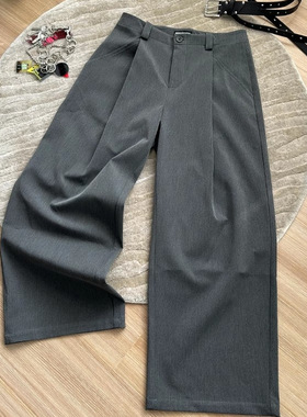 日系复古双折A字西裤男女高级感灰色垂感小众宽松直筒裤通勤长裤