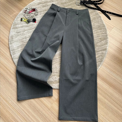 日系双折A字西裤直筒裤通勤长裤