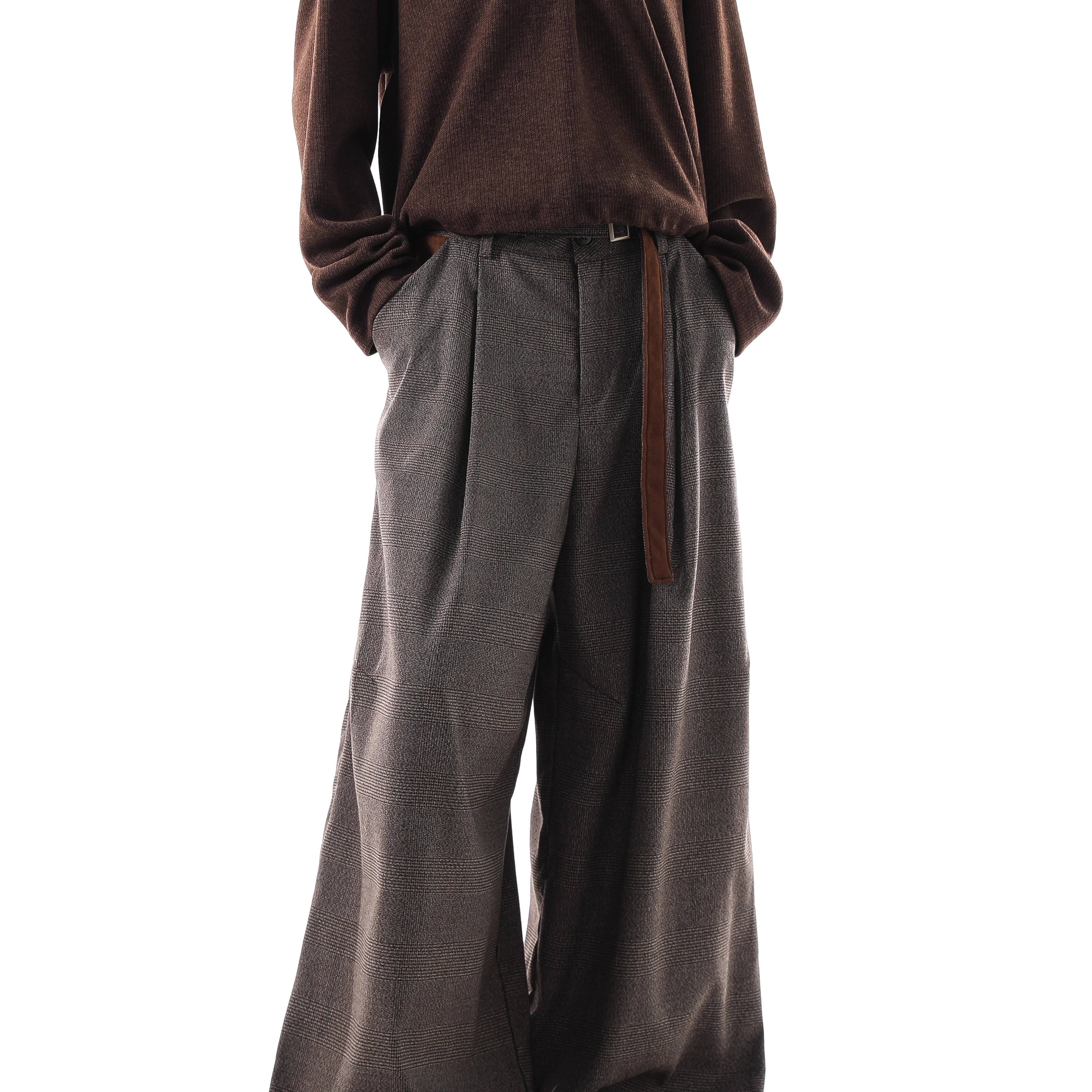 美式复古千鸟格老钱风西裤