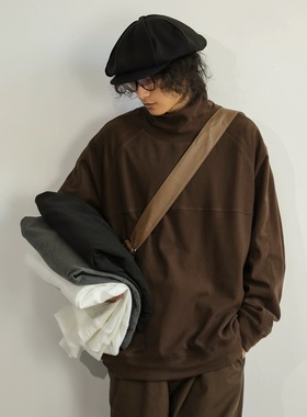 秋冬美拉德基础纯色内搭德绒高领卫衣男女日系慵懒风百搭插肩上衣