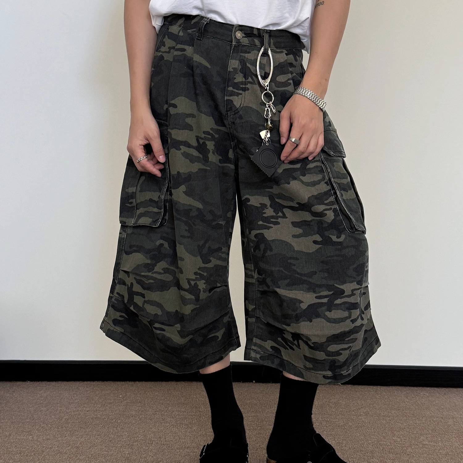 美式复古迷彩工装七分裤男夏季