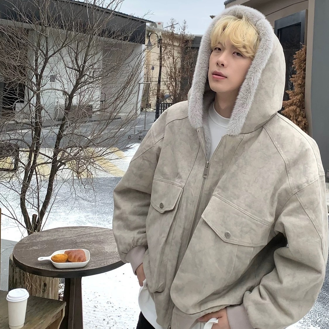 美式大理石座山雕连帽棉服