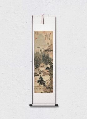 沈贞 竹炉山房图 明代名家 墙面装饰 画芯挂轴 纸本绢布 微喷复制