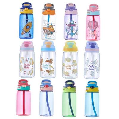 480ML Kids Drinking Straw Water Bottle Cartoon Children Sipp