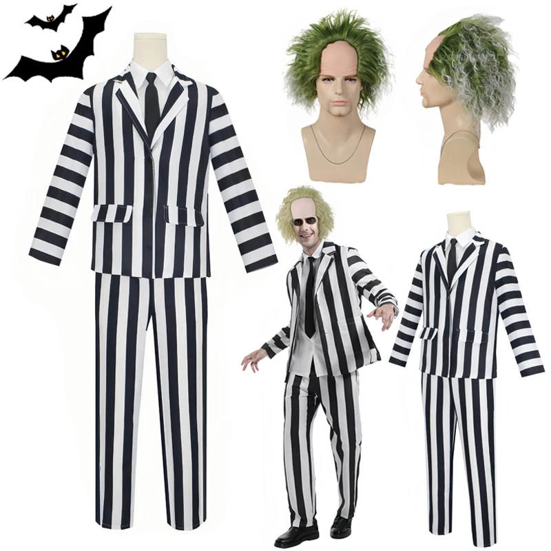 Halloween COS costume striped suit red dress万圣节西装红裙子