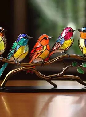 2/3/5bird Stained Acrylic Birds Branch Desktop Ornaments Dou