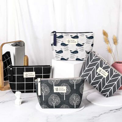Portable Canvas Cosmetic Bags Zipper Opening Key Card Holder