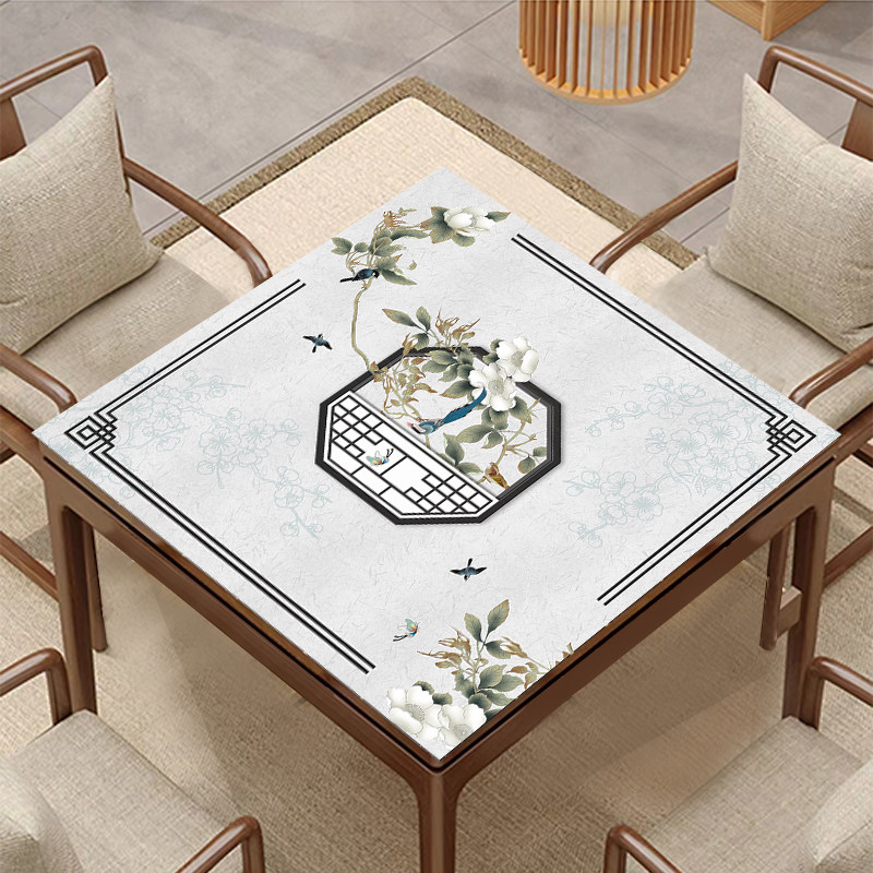 新中式pvc软玻璃桌垫正方形餐桌茶几保护垫免洗防水麻将八仙桌垫