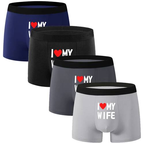 2PCS Heart Pattern Men Underwear Black Solid Color Men Boxer