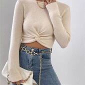 fit sweater修身 versatile neck Slim top round knitted 毛衣