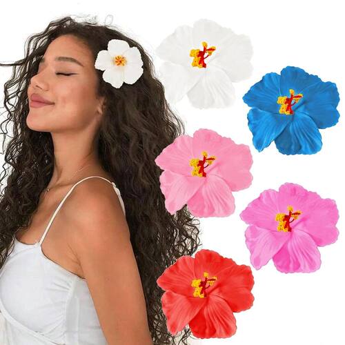 5Pcs Retro Hibiscus Flower Hair Clips, Clips Simulated Beach