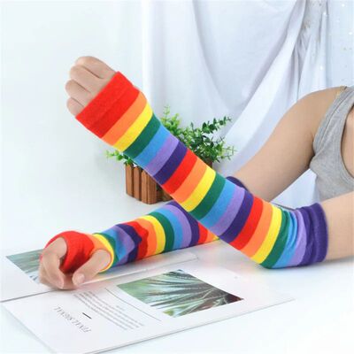 Winter Long Sleeve Woman Arm Warmers Cosplay Rainbow Knit Cu