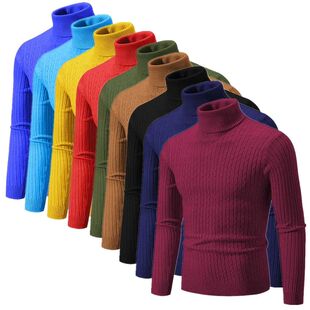 2024 New Men Solid Colour Turtleneck Sweater Black / White /