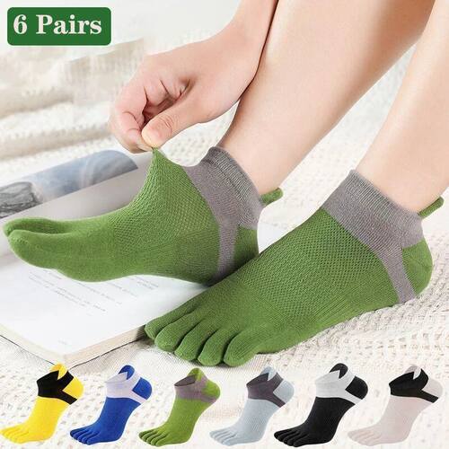 6 Pairs Five Finger Toe Socks Men Cotton Striped Ankle Socks