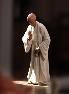 炼器创意中式紫砂小和尚摆件禅意茶室茶桌陶瓷工艺品家居书房饰品