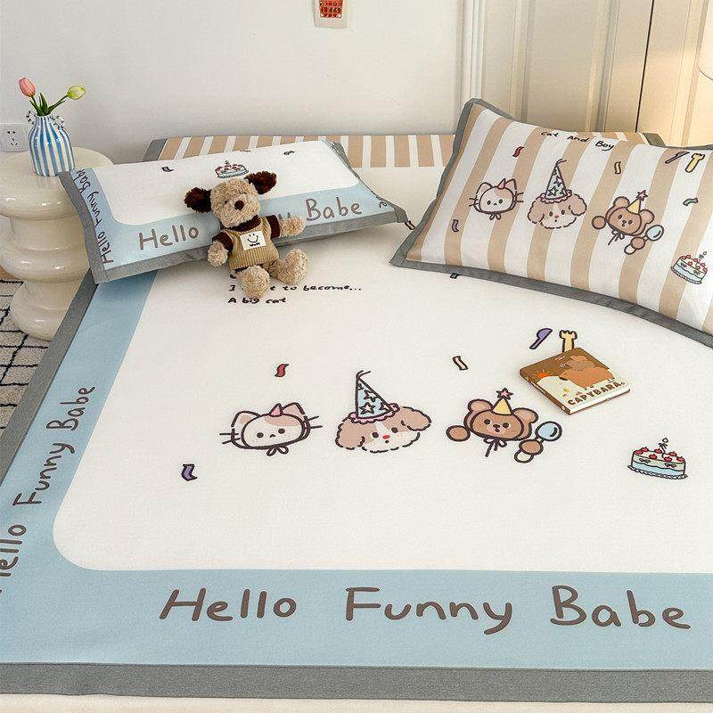 可爱卡通碳光冰丝凉席三件套可机洗空调软席数码印花学生宿舍0.9m,床上用品,冰丝席,淘宝优惠券,粉丝福利购,淘宝优惠卷