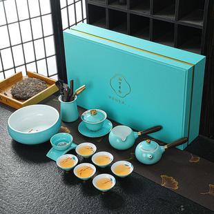 手绘功夫茶具套装 新中式 釉下彩陶瓷小茶杯泡茶盖碗防烫侧把壶家用