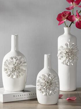 白色欧式陶瓷客厅落地电视柜工艺摆件现代简约创意家居装饰雕花瓶