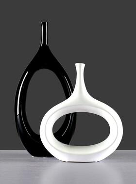 陶瓷艺术品摆件黑白现代风创意抽象设计玄关电视柜客厅装饰品摆件