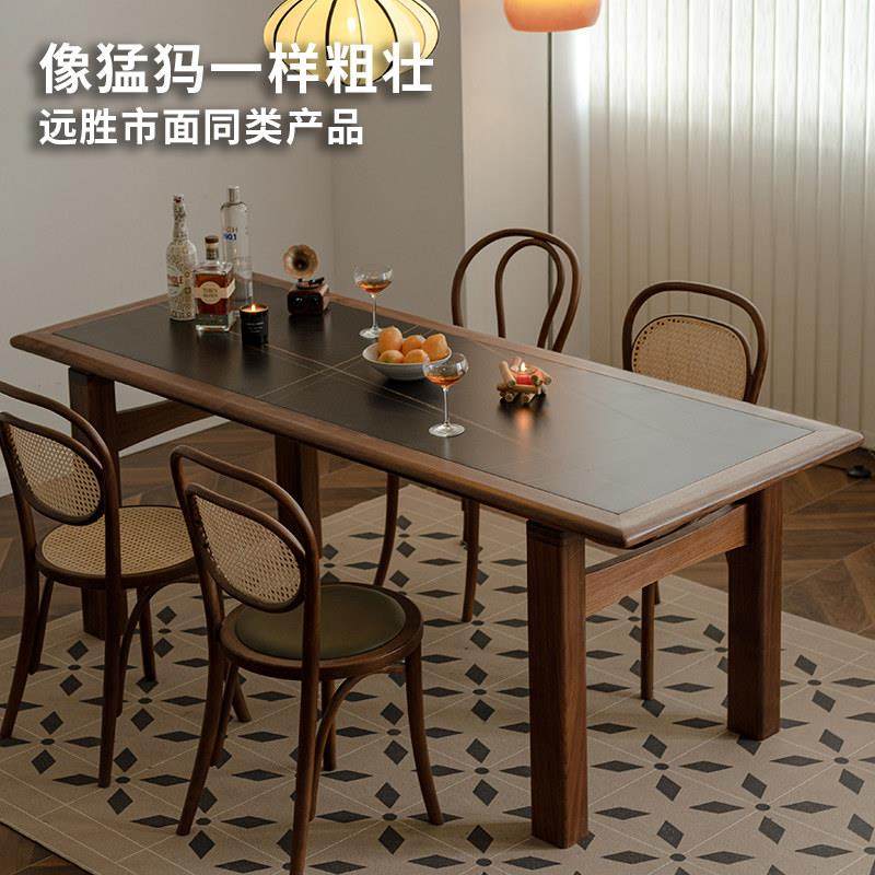 物应猛犸岩板餐桌家用北欧小户型黑胡桃木实木长方形餐桌椅大书桌,住宅家具,岩板餐桌,淘宝优惠券,粉丝福利购,淘宝优惠卷