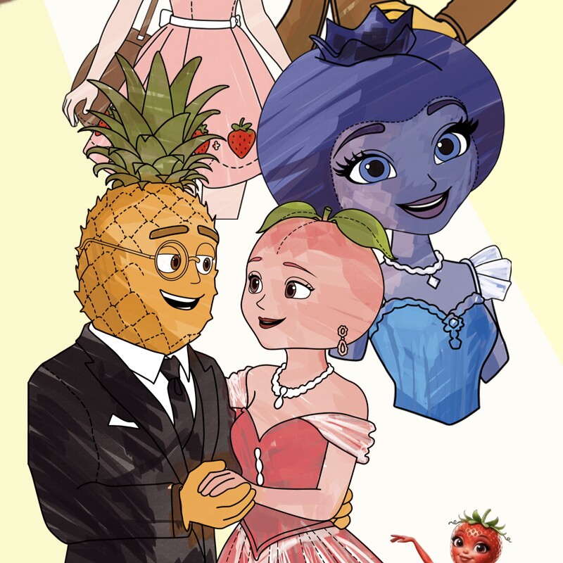 AI水果人创意涂色涂鸦解压线稿儿童益智画画本创意趣味涂摹本绘画图片