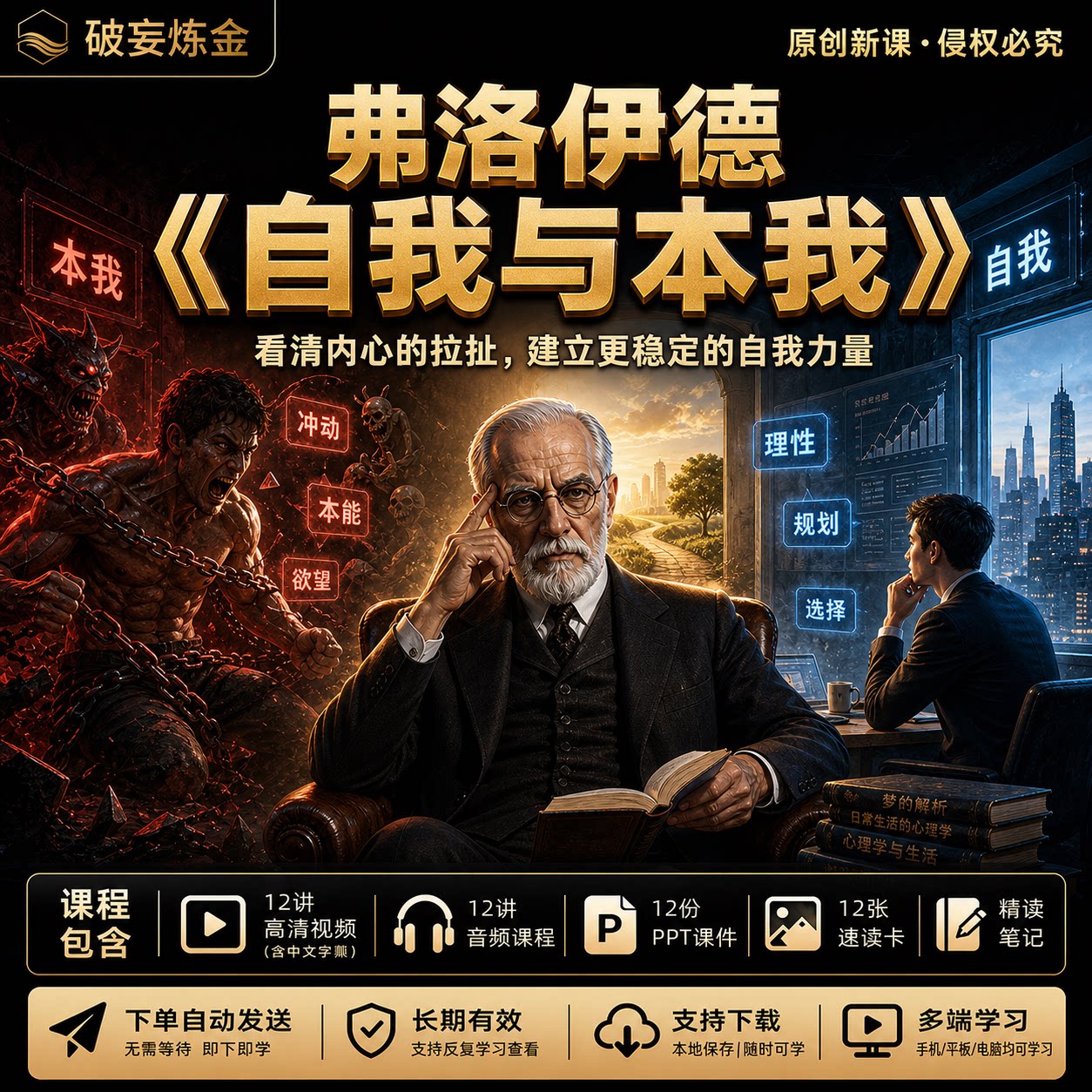 弗洛伊德自我与本我解读心理学课程人格结构选择判断自我管理视频