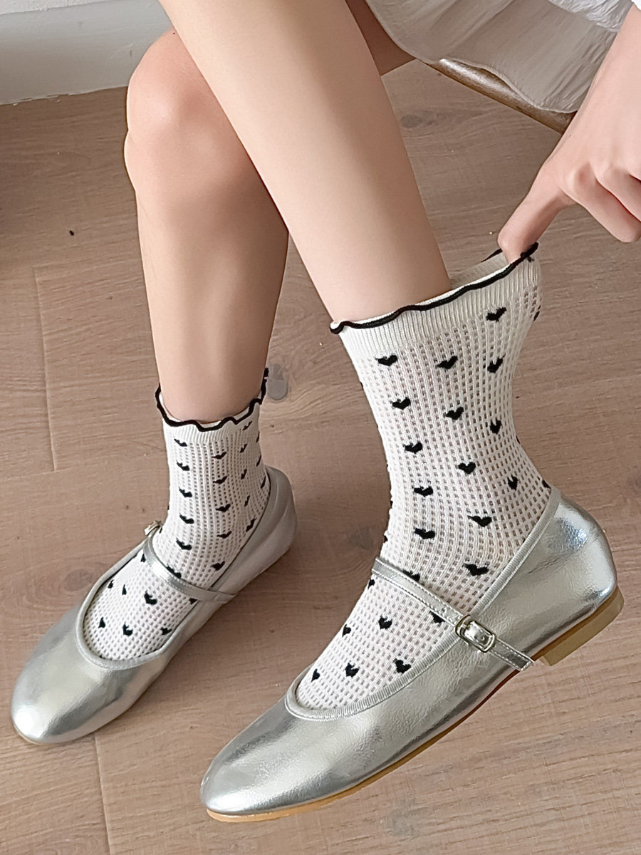 花边袜子配玛丽珍鞋女夏季薄款纯棉袜网眼透气中筒长袜芭蕾风夏天