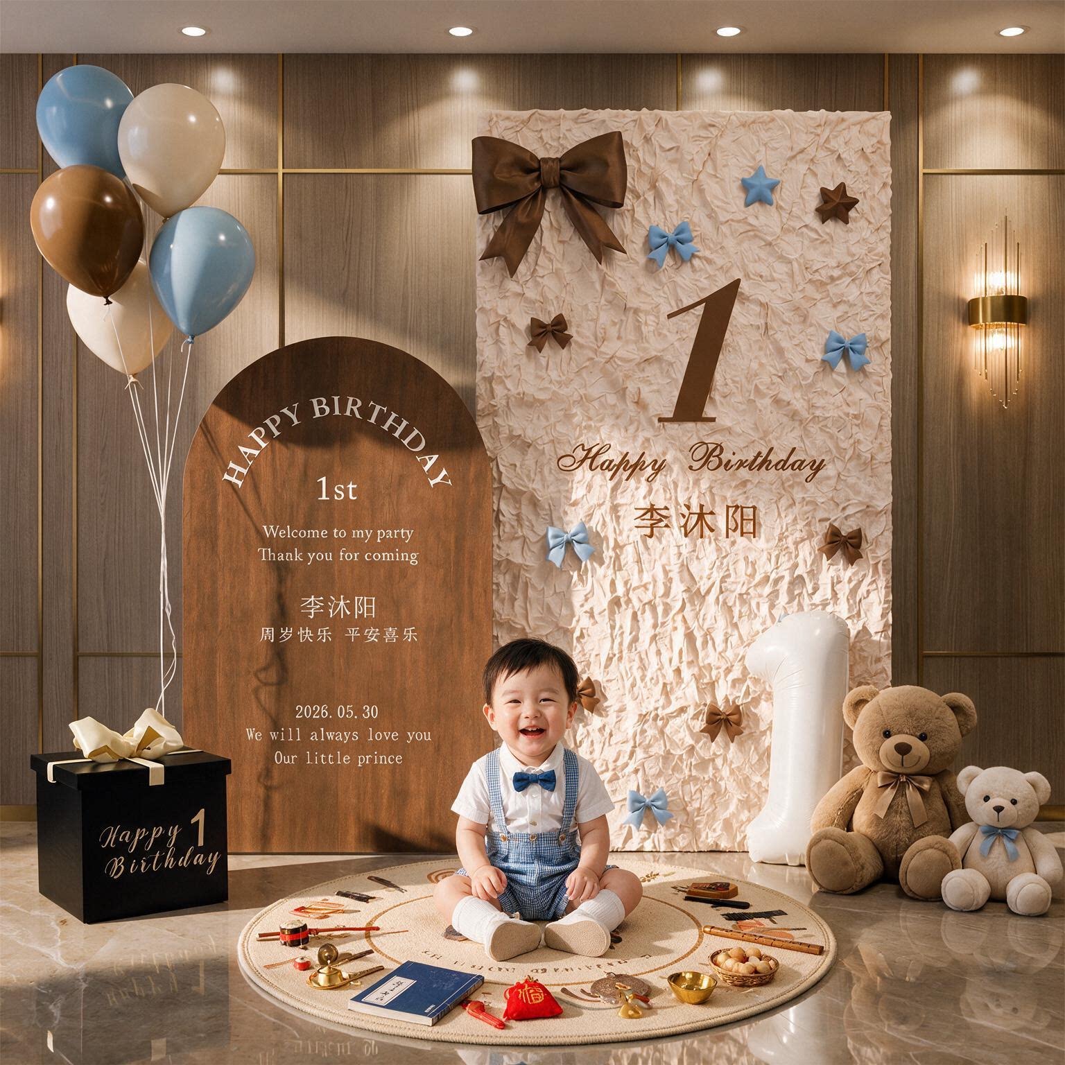 韩系周岁生日布置装饰派对套餐背景墙拍照道具百日宴定制kt板气球图片