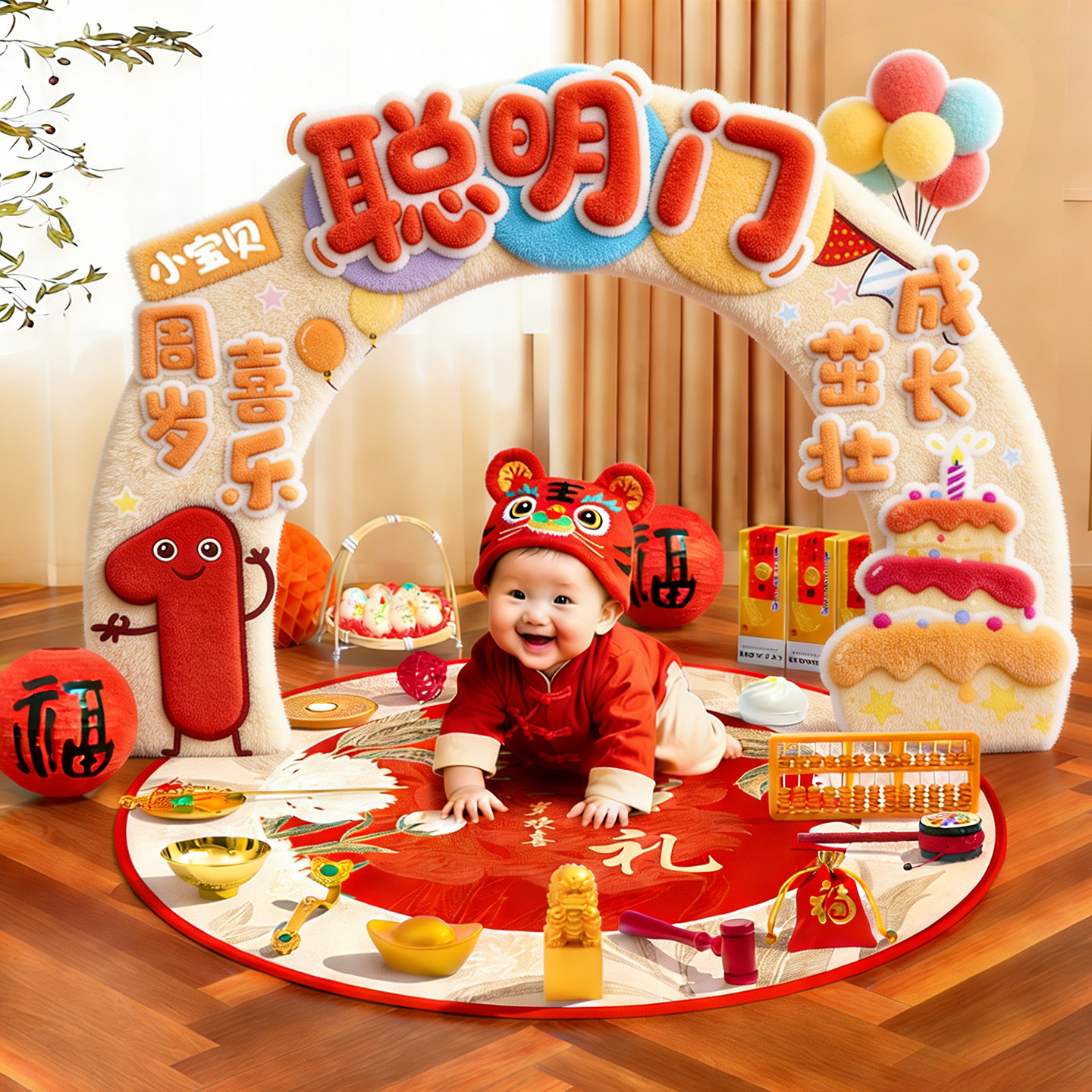 宝宝周岁生日聪明门一周岁礼抓周用品道具过聪门拍照氛围kt板布置,节庆用品/礼品,节日装扮用品,淘宝优惠券,粉丝福利购,淘宝优惠卷