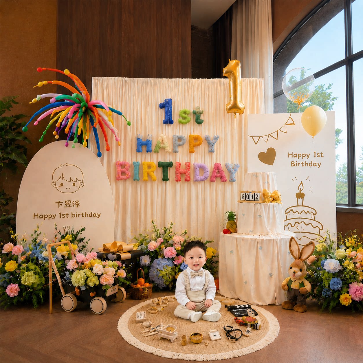 韩系一周岁生日布置ins风装饰摆件抓周仪式拍照氛围道具布艺kt板