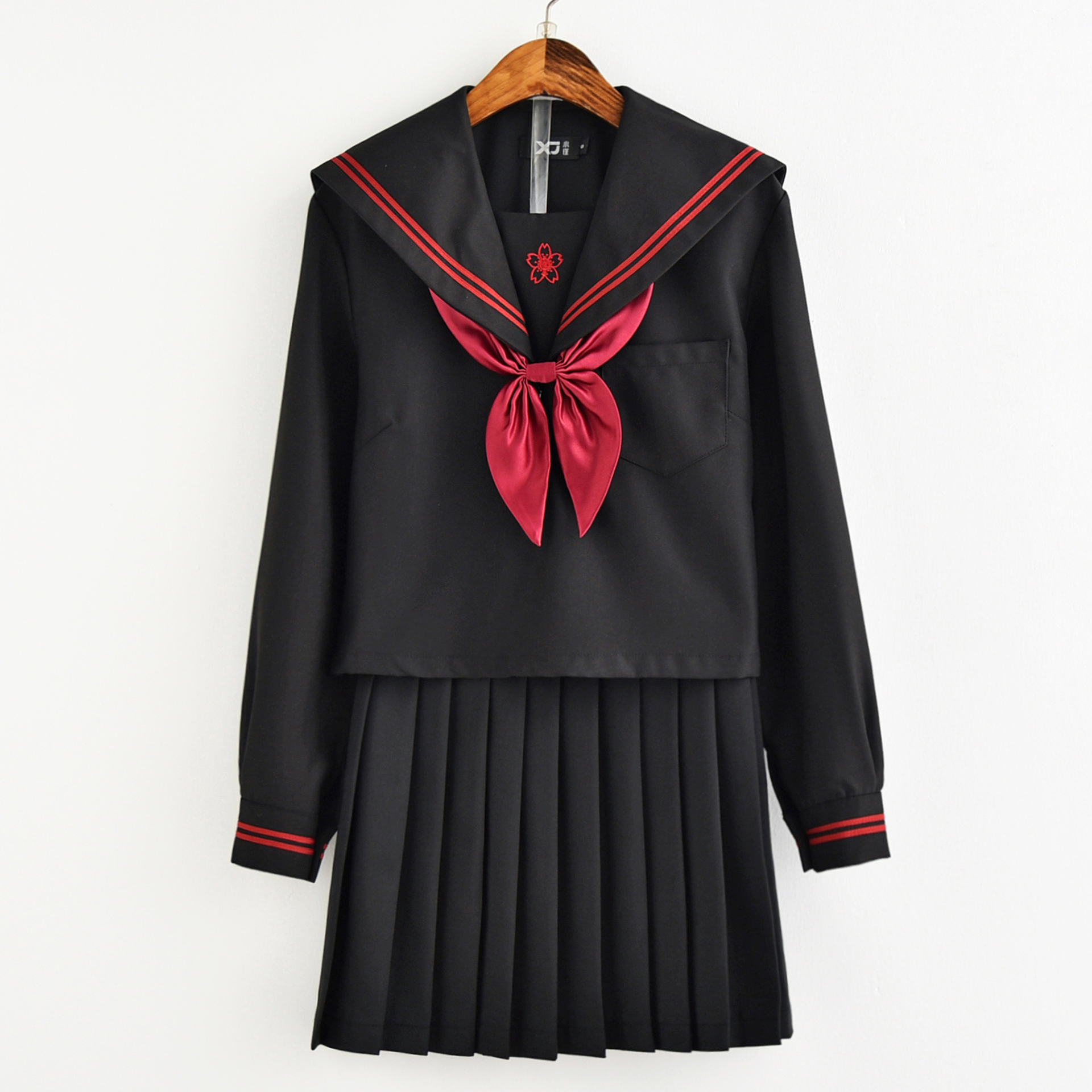 日系jk制服长袖刺绣赤二本双星不良黑色水手服学生装